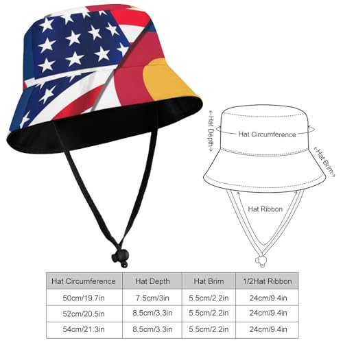 USA and Colorado State FlagChildren's Bucket Hat for Boys and Girls, Breathable Summer Beach Hat52cm2