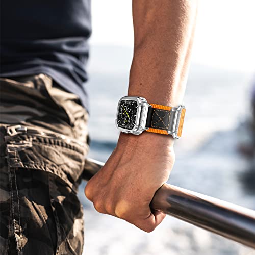 Suplink Metal Case With Nylon Band Compatible Apple Watch Bands 44Mm,Stainless Steel Protector Cover Strap For Iwatch Series 6/5/4/Se(Orange) #TOP4