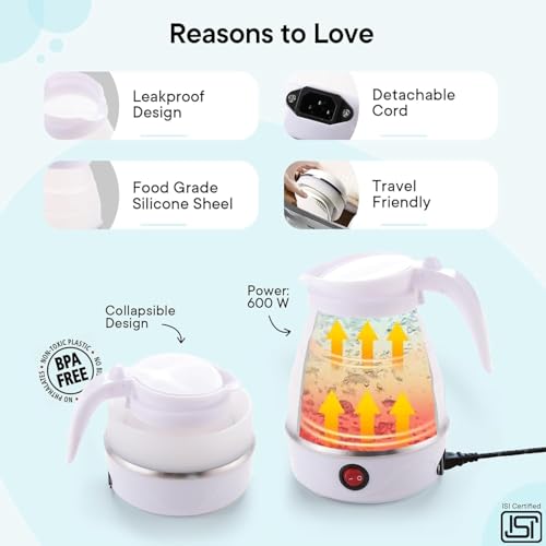 Image of Foldable Electric Water Boiler Kettle, Collapsible Silicone, Portable Travel Design, White