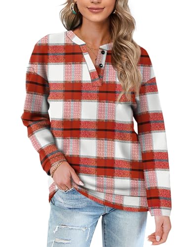 Image of OFEEFAN Womens Casual Sweatshirts Henley Button Up Long Sleeve Tunic Tops