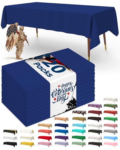 Pureegg Plastic Table Cloth Disposable 20 Pack, 54 x 108 Inch Table Cloths, Graduation Decorations Class of 2025, Graduation Party, Tablecloths, Rectangle, Plastic Cover, Leakproof & Sturdy, Navy Blue