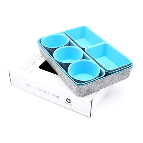 WELAXY office desk drawer organizers trays felt small Storage bins shallow organizing box draw dividers for Office supplies Scarves Socks Jewelry Watches Rolled ties Bra Multi-purposed organize 8 pack Sky blue