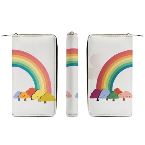 Small Rainbow Print Long Wallet for Women Men PU Leather Card Holder Organizer with Zipper Coin Pocket & Cash Slots3