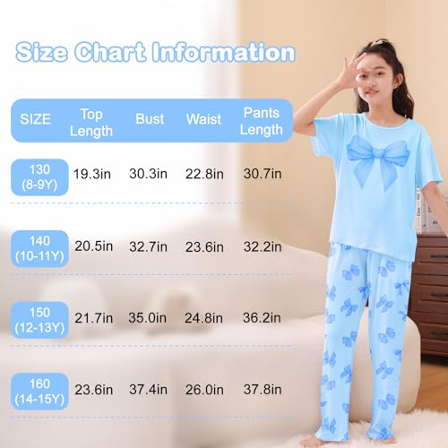 Image of FIOBEE Girls Pajamas Sets 2PCS Summer Pajama Sleepwear Kids Pjs Clothes Short Sleeve for Teen Girl Size 3-14