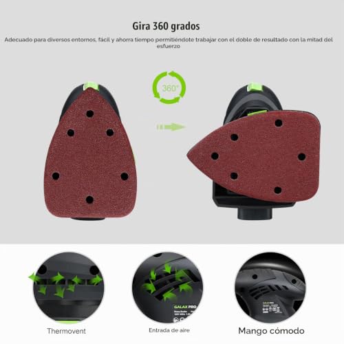 Miniatura 3 de Galax Pro Lijadora Madera 200w 12000 Opm,Lijadora Electrica Diseño Compacto Con Contenedor De Polvo,Lijadora Orbital Con 10 Hojas De Papel De Lija Para Alisar Madera Y Quitar Pintura