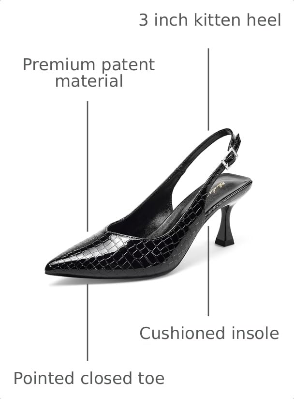 Image of Elisabet Tang Women's Kitten Heel Slingback Low Pumps 3 Inches Stiletto Pointed Closed Toe Elegant Dressy Bridal Wedding Party Shoes