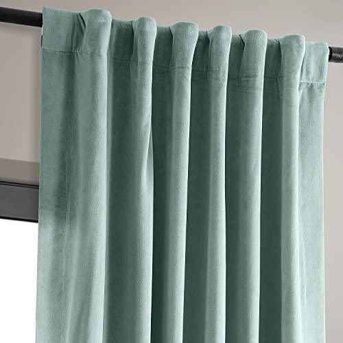 HPD Half Price Drapes Signature Velvet Thermal Blackout Curtains for Living Room 96 Inch Long (1 Panel) Rod Pocket Insulated Blackout Curtains for Bedroom Window Curtains, 50W x 96L, Skylark Blue