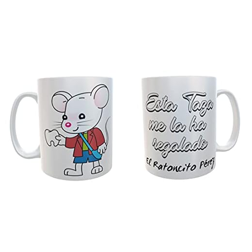 Pack de Taza desayuno ratoncito perez + chapa divertida Ratoncito Pérez+ Cepillo de Dientes - regalo ratoncito perez niña (Solo Taza)