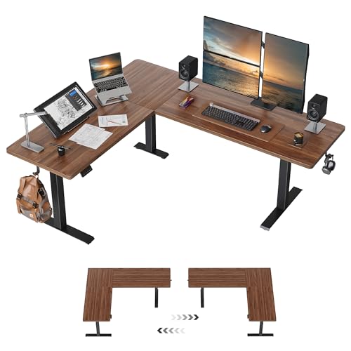 FEZIBO 63' x 55'L Shaped Standing Desk Adjustable Height, 63 Inch Electric Stand up Corner Computer Desk, Sit Stand Home Office Desk with Splice Board, Black Frame/Black Walnut Top
