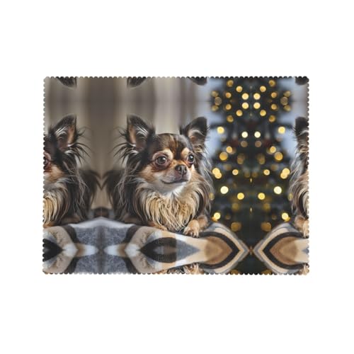 KINGWW Langhaarige Chihuahua Langhaarige Chihuahua Anti-Fett Quadratische Tischdecken für rechteckige Tische, wiederverwendbare und waschbare Tischdecken, Polyester-Stoff-Tischdecken