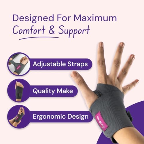 Image of Careforce - The Force Behind Your Health polyester blend Wrist Support for Pain Relief for Carpal, Wrist Brace with Thumb for Men & Women Wrist Band for Men Wrist Strap Universal Fit (Grey, 1 Unit)