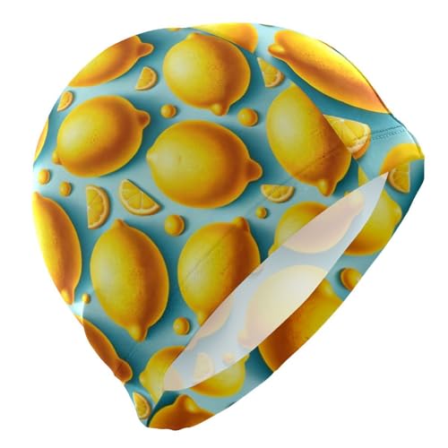 susiyo Yellow Lemon Fruits Mens Swim Caps Polyester Swimming Hat for Adult and Youth