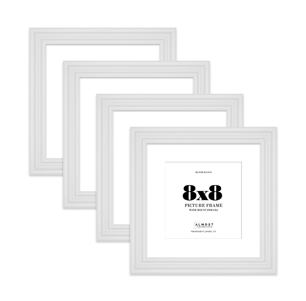 8x8" White Picture Frame - 8x8" Square Frame with 6x6" Mount for 8x8"/6x6" Pictures Art Deco Style Frame for Home Décor, 4 Pack — image 1
