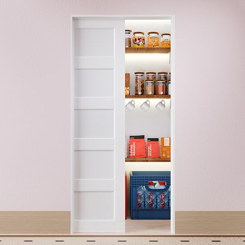 Image of Sliding Pocket Door, 30 in. x 80 in, 5-Panel Core with Frame and Hardware Kit Set, Interior Doors Slab for Pocket Door, White Primed - No Panel Assembly Required