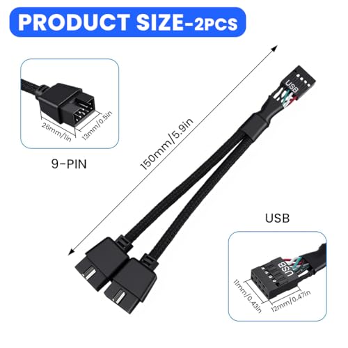 Image of ZORBES USB Internal Header Extension Cable, USB 2.0 /3.0 Motherboard Extension Cord for Front Panel & Internal Device Connection, 15cm No Tangle Nylon Braided Cord
