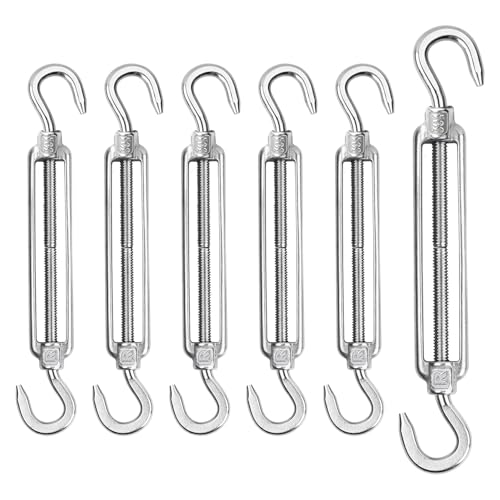 Forhandy 6 Stück Spannschloss M6 Seilspanner Edelstahl 304 Spannschlösser Verstellbare Drahtspanner Haken/Haken Heavy Duty Spannhaken