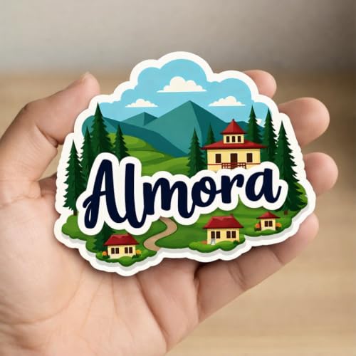 Image of Naxon Almora Uttarakhand Theme Souvenir Wooden Fridge Magnet | Himalayan Mountains, Pine Forest & Scenic Hill Design 3x3 Inch Refrigerator Magnet for Kitchen & Home Decor | Travel Gift | Pack of 1