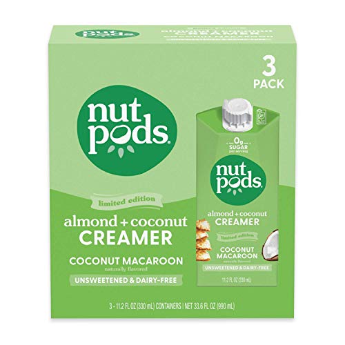 nutpods Coconut Macaroon (3-Pack), Unsweetened Dairy-Free Creamer, Made from Almonds and Coconuts, Whole30, Gluten Free, Non-GMO, Vegan, Kosher