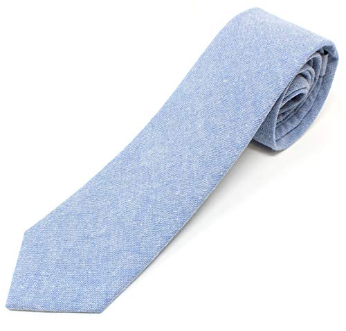 Image of Men's Chambray Cotton Skinny Necktie Tie Textured Distressed Style - 2.5 inch Width