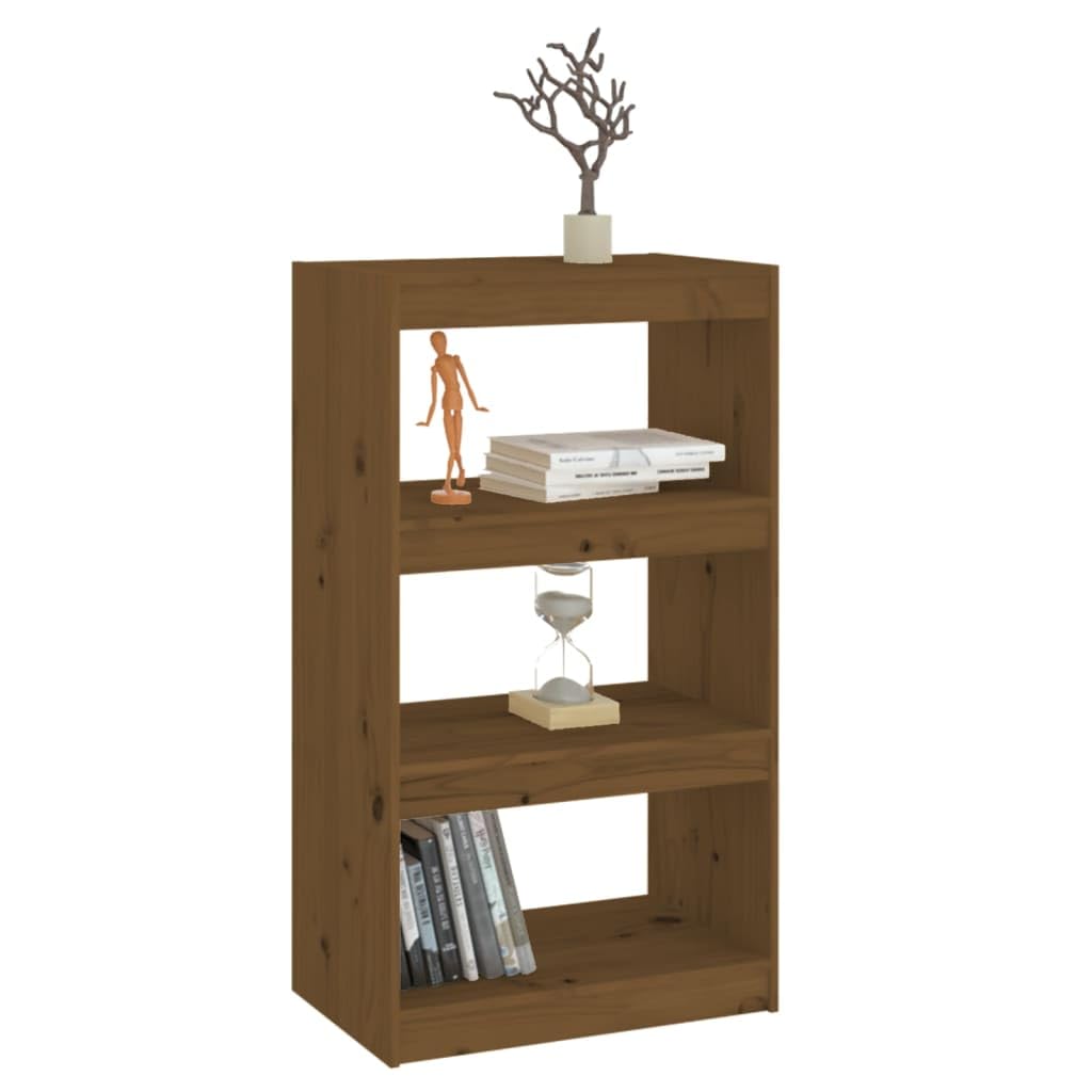 Bücherregal Honigbraun aus massivem Kiefernholz, 60x30x103,5 cm, 3 geräumige Fächer für Bücher und Deko, vielseitig als Raumteiler nutzbar, pflegeleicht mit feuchtem Tuch