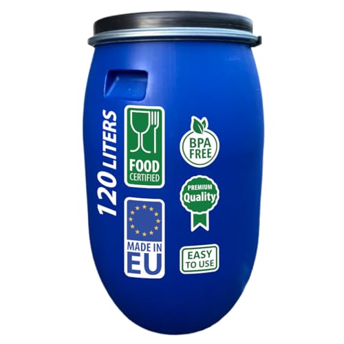 AGROHIT Weithalsfass 120 l, Fass mit Deckel & Bequemen Griffen,...