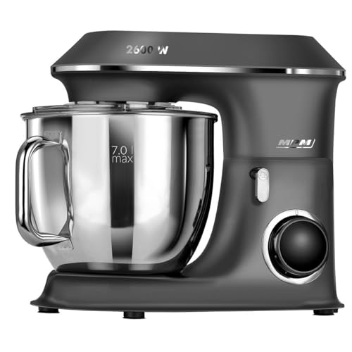MPM Robot de cocina planetario con accesorios, batidora de cocina con dos cuencos de 7L, Robot de cocina, 2600W, Antracita