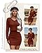 Oakgarden Women's Pullover Sweater Dress Long Lantern Sleeve Ribbed Knit V Neck Ruched Bodycon Mini Dress 2025 Fashion(Caramel,Medium)