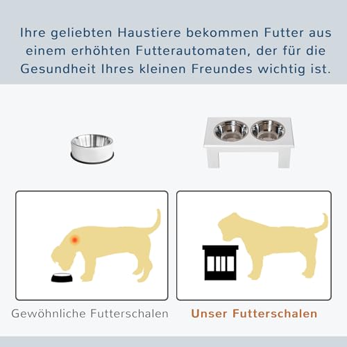 PawHut Erhöhter Hundenapf Futternapf mit 2 Näpfe Wassernapf 2 x 2000ml Edelstahlnäpfen Fressnapf Futterstation Hundenäpfe für Mittlere Hunde Katzen Weiß