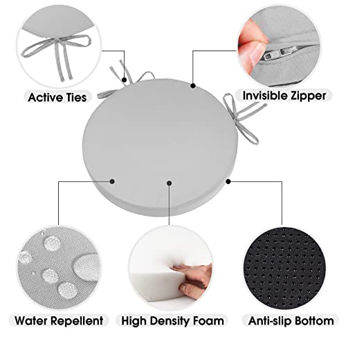 Gueglsa Indoor Outdoor Round Chair Cushions 15 Inch, Waterproof Bistro Seat Cushion With Ties ，Non Slip Circle Stool Chair Pads Set Of 2, Grey #TOP3