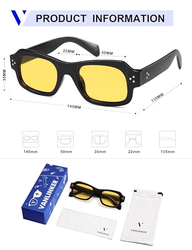 Image of VANLINKER Trendy Small Square Polarized Sunglasses for Women Men Retro Shades VL9838,Black Frame Yellow Lens