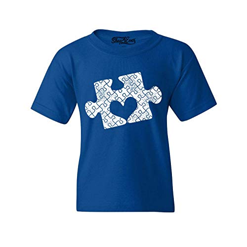 Shop4ever Puzzle Piece Heart Autism Awareness – Camiseta juvenil – Azul – Jovenetud – L
