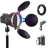 WELLMAKING RGB LED Video Light, 50W Bi-Color COB Bowens Mount Photography Lighting with Barn Door an