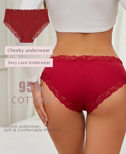 Image of Knowyou Cotton Underwear for Women Cheeky Bikini Womens Underwear Pack Sexy Lace Wasit Hipster Brief Panties for Ladies