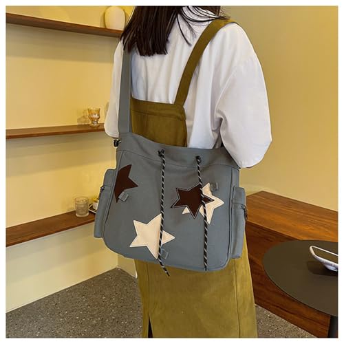 Y2k Star Canvas Messenger Bag Cute Kawaii Messenger Bag Aesthetic Star Shoulder Bag Large Hobo Tote Bag2
