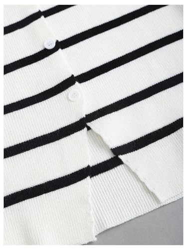 GORGLITTER Women's Sleeveless Striped Sweater Vest Dressy Button Down Knit Business Casual Cardigan3