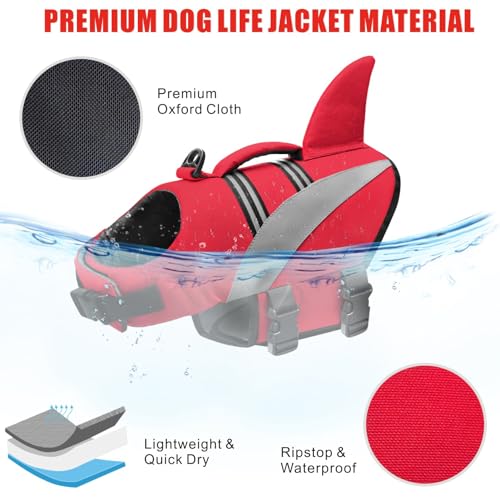 Oslueidy Rettungsweste für Hunde und Haie, hoher Auftrieb, Schwimmweste, Sicherheitsweste für Haustiere, Schwimmboot (Rot, M)