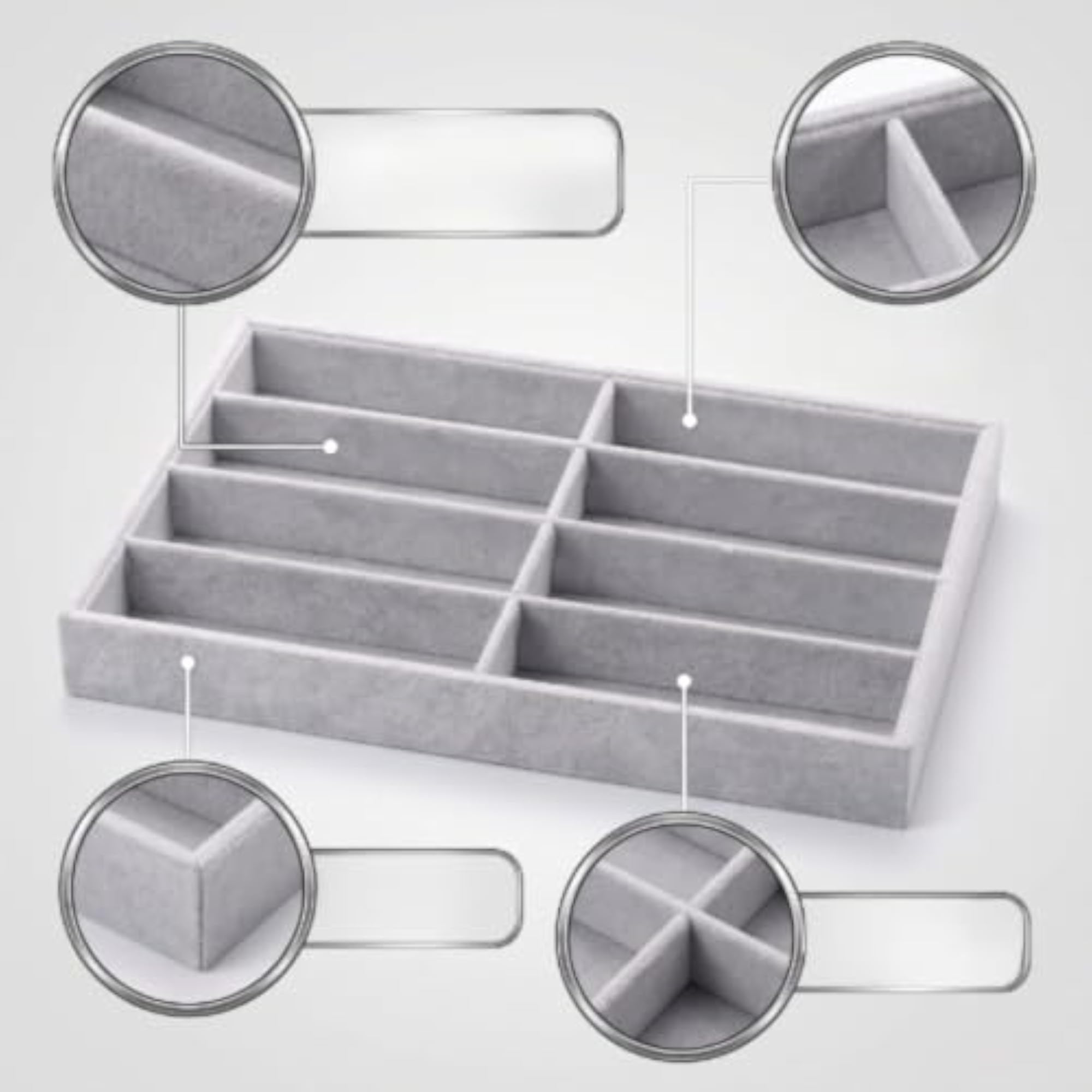 Open-Top Eyeglasses Display Tray with 8 Compartments