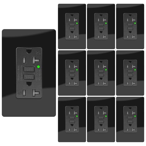 20A Black GFCI Outlet, TR &amp; WR Ground Fault Protector with LED Indicator, Tamper &amp; Weather Resistant GFI Electrical Receptacle, ETL Listed, Wallplate Included, 10 Pack