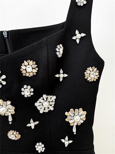 Women's 2025 Fashion Stylish Designer Rhinestone Diamonds Beaded Tank Maxi Long Bodycon Dress4