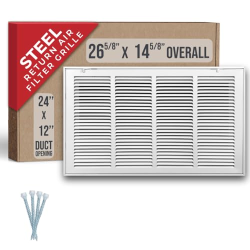 Fits 24x12 Duct Opening | Steel Return Air Filter Grille by Handua [Removable Door] for 1-inch Filters | Vent Cover Grill | White | HVAC Cold Air Intake Grille | Out Dim: 26 5/8'W X 14 5/8'H