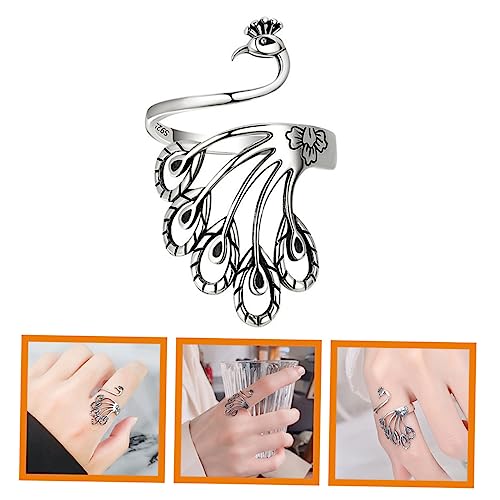 Bague animalière paon ajustable taille unique style rétro - 4