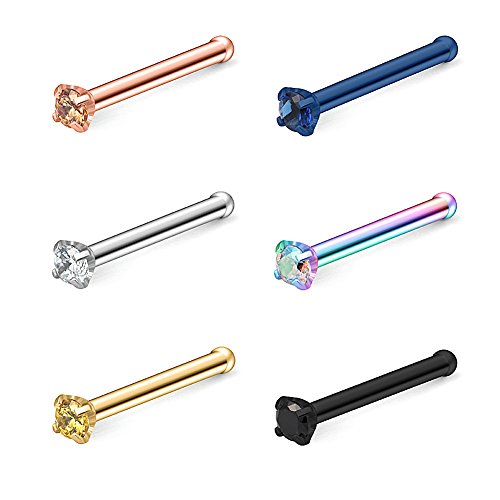 Ruifan 6Pcs 22G Surgical Steel Mix Color Diamond Cz Nose Stud Rings Bone Pin Piercing Jewelry 1.5Mm #TOP16