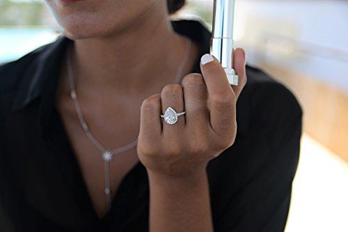 3 Ct Pear Shaped Cubic Zirconia Solitaire Engagement Ring Pave Thin Band in Sterling Silver Size 5 6 7 8 9 (4)2