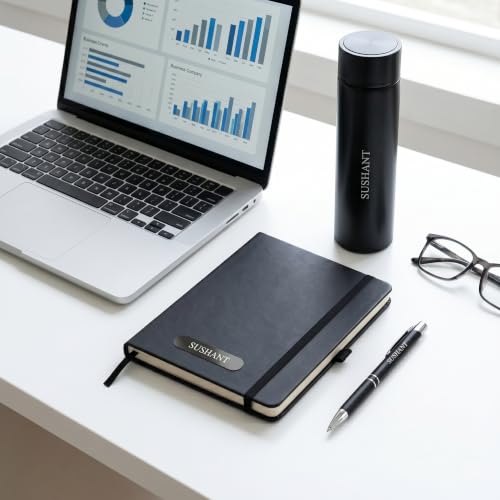 Image of Personalized Diary Gift Set with Bottle & Pen Black | 3-in-1
