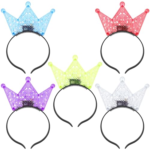 FRCOLOR 5 pcs Glow In the Dark Headband Light up Crown LED Flashing Headband for Festival Girls Boys Birthday Party