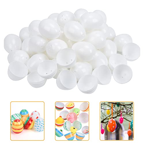 FunsLane 50 Pcs Easter Eggs White Blank Plastic Eggs Paintable DIY Creative Decoration Eggs for Party Favors Artificial Fake Eggs for Easter Hunts Basket Fillers Easter Gift (Easter Eggs)
