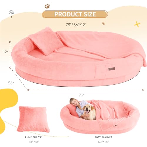 Image of Fvkind Human Sized Dog Bed, Human Dog Bed for Adult, 73 inchx56 inchx12 inch, Pink