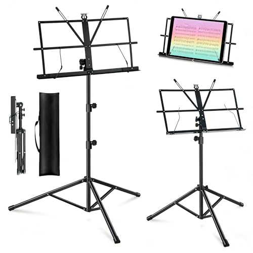 MOSEN Sheet Music Stand, Heavy Duty Music Stands Adjustable Tripod Stand with Carrying Bag, Clip...