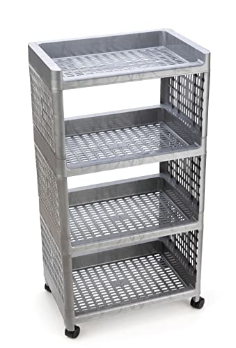 HROY Plastic Multipurpose Storage Racks | 4 Shelfs Storage Organizer Racks for Home, Kitchen, Bathroom | Kitchen Trolley Rack with Wheels (Silver, 4 Layer) (B0DCP6YRLW) Amazon Price History, Amazon Price Tracker