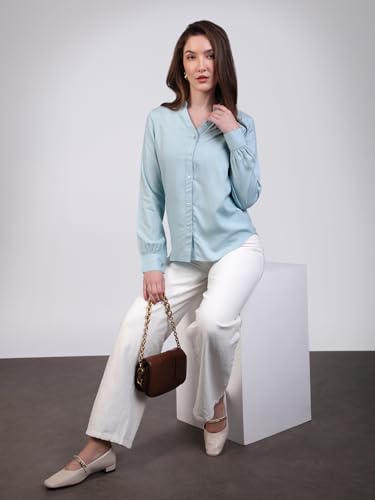 Image of Urbano Fashion Women's Modal Viscose Full Sleeve Regular Fit Casual Solid Shirt with Mandarin Collar